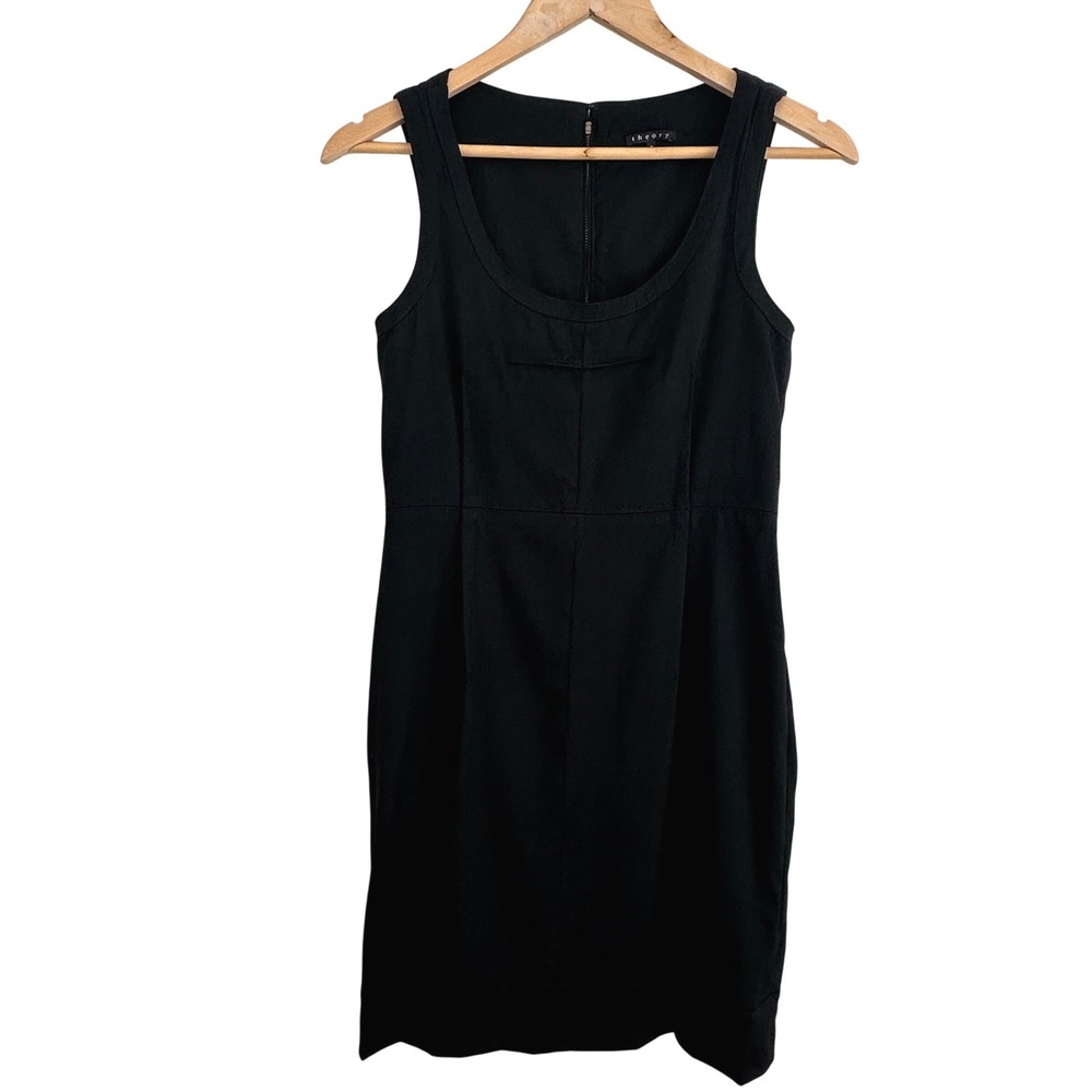 Theory‎ Black Sleeveless Sheath Dress Size 8 Wool Blend Knee Length Minimalist